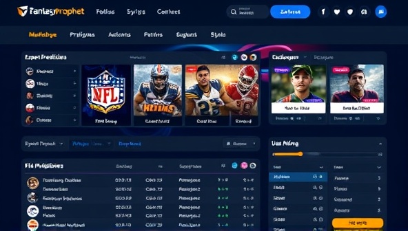 A digital marketplace interface showcasing a variety of sports categories, expert predictions, and user ratings, with vibrant graphics and intuitive navigation, highlighting the diverse range of insights available on the FantasyProphet Hub platform.