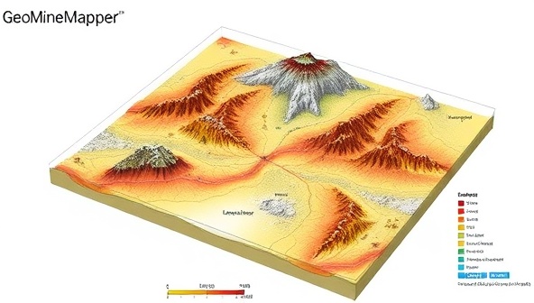 An illustrative visual representation displaying a 3D geological map generated by GeoMineMapper, showcasing detailed geological formations, mineral deposits, and exploration targets, symbolizing the precision and sophistication of the software in mining applications.