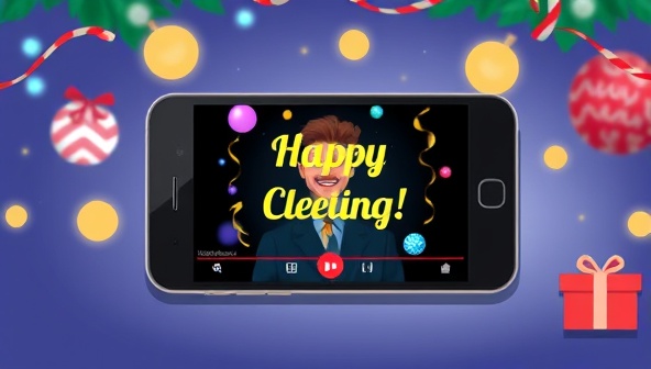 An illustrative image of a smartphone screen displaying a personalized video greeting from a celebrity, with colorful animations and festive decorations, evoking a sense of joy and surprise, illustrating the emotional impact of GreetWaves' personalized video messages.