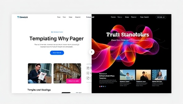 A split-screen image showing a plain website template on one side and a vibrant, interactive version on the other, illustrating the transformation potential of TemplateGenius designs.