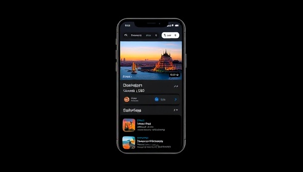A sleek and modern mobile app interface showing a personalized travel itinerary with vibrant destination images, flight details, and hotel recommendations, symbolizing convenience and personalization.