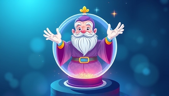 An illustrative image showing a virtual genie character emerging from a crystal ball, symbolizing the predictive power and accuracy of ForecastGenie in financial forecasting, creating a whimsical yet tech-savvy visual representation.