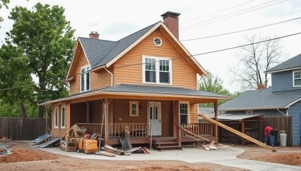 An image of a sturdy, fortified home being protected from a simulated natural disaster, showcasing the resilience and durability of ResilientBuild Solutions' retrofitting services, with reinforced structures and protective elements in place.