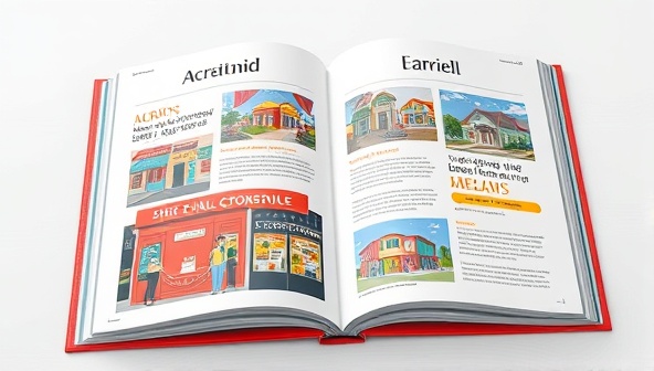An aesthetically pleasing image of a personalized guidebook open to a page displaying vibrant local businesses and attractions, evoking a sense of exploration and discovery.