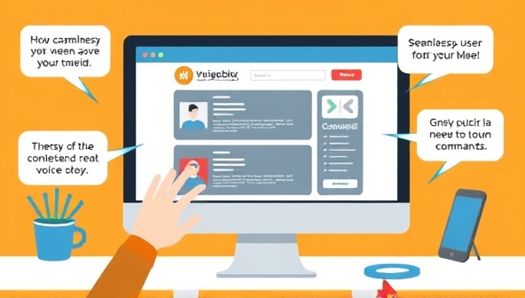 An engaging visual of a user interacting with a website interface through voice commands, with speech bubbles and dynamic elements highlighting the seamless and user-friendly experience of VoiceWeb Navigate.