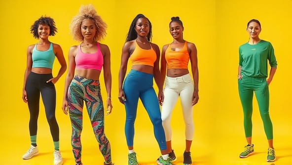 A vibrant and modern activewear collection showcasing GreenGain's eco-friendly apparel line made from recycled materials, with a focus on sleek designs, functional performance, and sustainable fashion practices, reflecting a commitment to both style and sustainability.