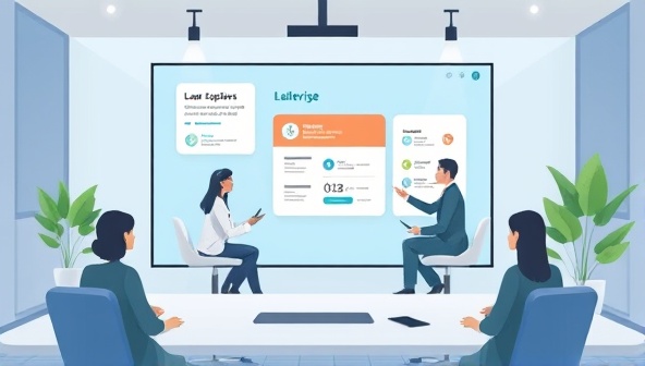 A digital illustration of a virtual meeting room with business professionals discussing loan options and financial strategies on a digital screen, symbolizing the expertise and personalized guidance provided by the virtual business loan consultancy service, with a modern and professional aesthetic.