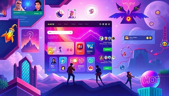 An artistic representation of a website interface transformed into a vibrant virtual game world, with avatars, power-ups, and leaderboards, showcasing the engaging and immersive nature of gamified web design.