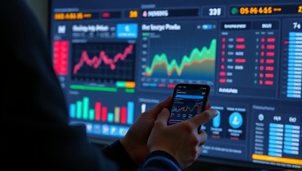 An AI interface displaying real-time sports data, charts, and predictions, with a user placing bets on a mobile device, illustrating the seamless integration of AI insights into sports betting decisions.