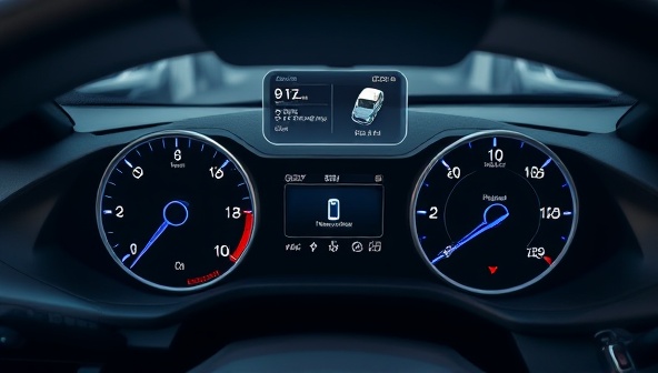 An innovative dashboard interface displaying vehicle diagnostics and maintenance alerts, with a futuristic AI assistant guiding users through maintenance recommendations, creating a seamless and proactive car care experience.