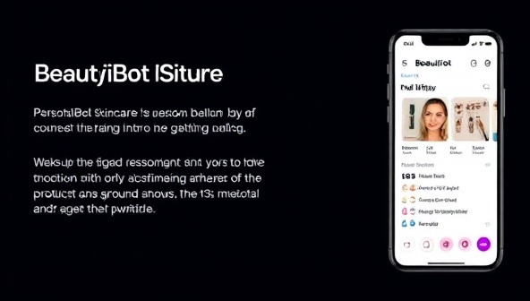 An interactive smartphone screen displaying the BeautiBot Assistant interface, with personalized skincare recommendations, makeup tutorials, and beauty product suggestions, showcasing the convenience and innovative nature of the AI-powered beauty assistant.