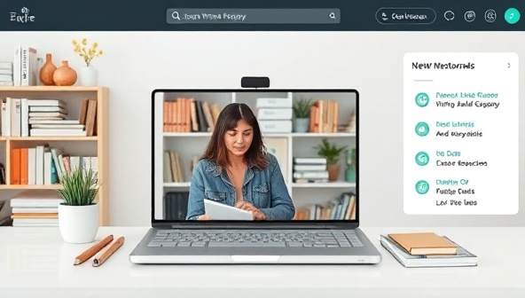 An online platform interface featuring a virtual writing mentorship session with a mentor providing feedback and guidance to a writer, surrounded by a digital library of resources and writing tools, creating a supportive and enriching mentorship experience.
