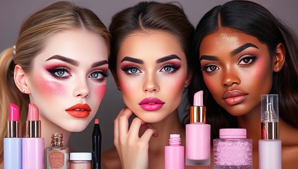 A digital art piece representing a unique and colorful beauty NFT collection featuring virtual makeup looks, skincare routines, and beauty tutorials, highlighting the exclusive and collectible nature of GlowChain's beauty NFT marketplace.
