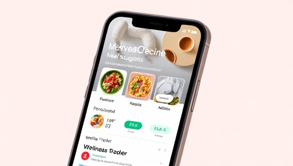 An engaging image of a smartphone screen displaying the NutriGenie app interface with personalized meal suggestions, nutrient breakdowns, and a wellness tracker, showcasing the app's user-friendly design and functionality.