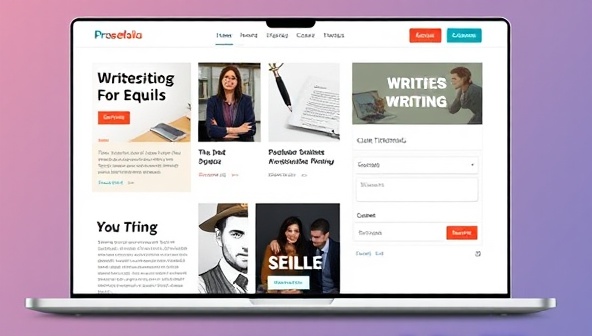 An interactive platform interface displaying a writer's professional portfolio with engaging design elements, writing samples, client testimonials, and a contact form, highlighting the visual appeal and customization options available on Prosefolio.