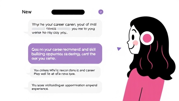 An interactive chatbot interface with a friendly virtual career coach providing advice and guidance to a user, displaying personalized career recommendations and skill-building opportunities, creating a supportive and empowering experience.