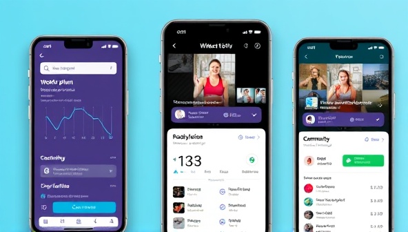 An app screenshot displaying a personalized workout plan, live coaching session interface, progress tracker, and community forum, showcasing the app's features and functionality for users seeking virtual personal training and fitness support.