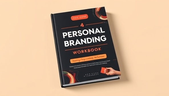 An elegant and sleek mockup of a personal branding workbook cover featuring modern typography, brand colors, and symbolic imagery related to storytelling and self-discovery, conveying a sense of professionalism and personal growth for the users.
