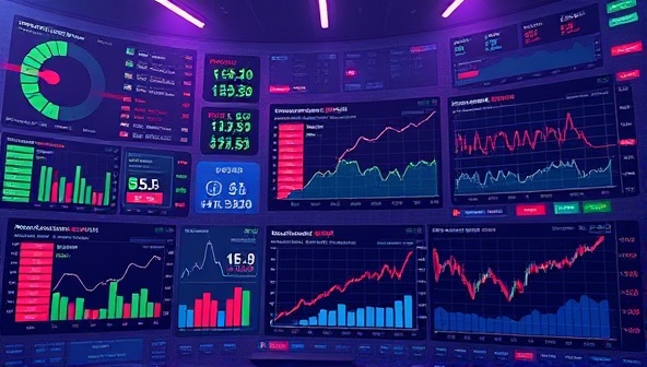 An illustrative digital representation of a virtual stock market environment with fluctuating stock prices, economic indicators, and user predictions displayed on interactive charts and graphs, showcasing the dynamic and engaging nature of the predictive stock market betting platform.
