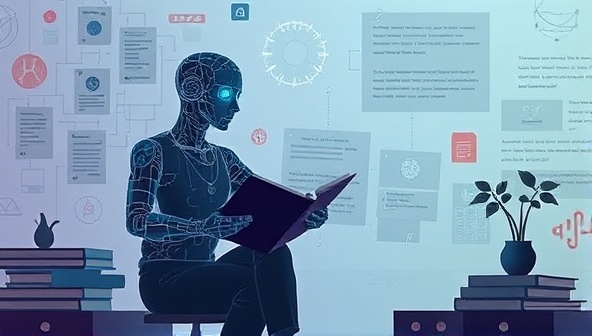An imaginative visualization of an AI-powered writing mentor assisting a writer with a manuscript revision, analyzing writing patterns, and offering tailored feedback and suggestions, creating a dynamic and supportive mentorship experience for writers.