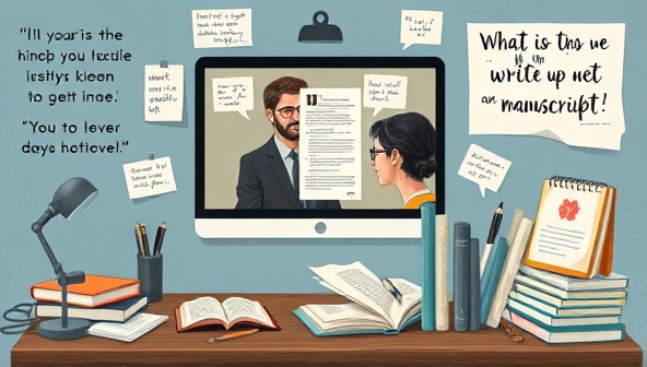 An artistic representation of a virtual mentorship session, featuring a mentor providing feedback to a writer on a manuscript via video call, surrounded by digital writing tools, inspirational quotes, and supportive resources, fostering a collaborative and encouraging environment for creative growth and development.