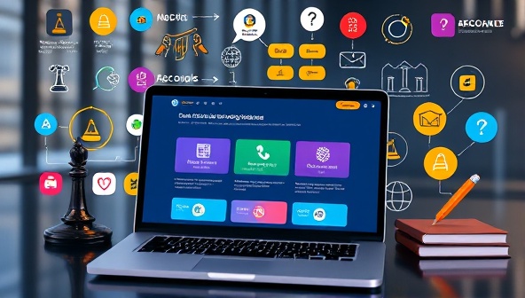 An online learning environment depicted with colorful graphics of legal symbols and compliance icons, showcasing a user-friendly interface with interactive course modules and quizzes, inviting learners to explore and enhance their legal knowledge in a dynamic setting.
