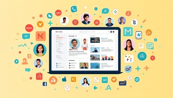 An artistic representation of a digital platform interface showcasing diverse niche influencers and their specialized content, surrounded by icons representing various niche industries, highlighting the targeted and authentic nature of NicheNet's influencer partnerships.