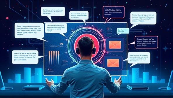 An imaginative visualization of a designer using voice commands to manipulate design elements on a digital canvas, surrounded by interactive voice bubbles and design tools responding to verbal instructions, illustrating the seamless and futuristic design experience enabled by VoiceDesign Toolkit.