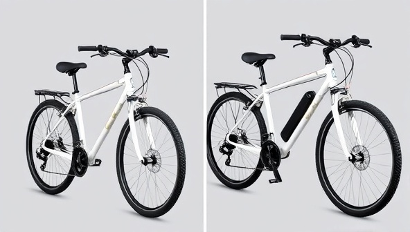 A split image showing a regular bicycle on one side and the same bike with the electric conversion kit installed on the other side, highlighting the transformation and ease of use.