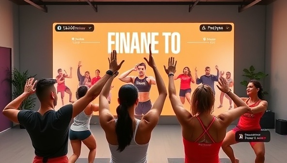 An energetic image of a virtual fitness challenge in progress, featuring multiple participants engaging in a live workout session led by a fitness influencer, with virtual high-fives, progress trackers, and motivational messages on the screen, fostering a sense of camaraderie and achievement.