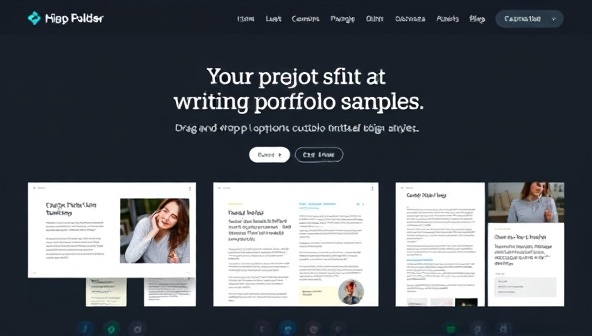 An elegant and sleek visual representation of the digital writing portfolio builder platform, featuring a user-friendly interface with drag-and-drop elements, customizable design options, and a diverse collection of writing samples displayed in a professional layout, highlighting versatility and creativity.