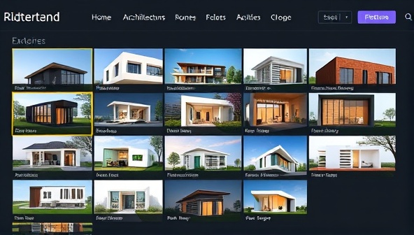 An online platform interface showcasing a variety of architectural renderings in different styles and aesthetics, with user-friendly navigation and search features, inviting architects and designers to explore the marketplace for their rendering needs and creative inspirations.
