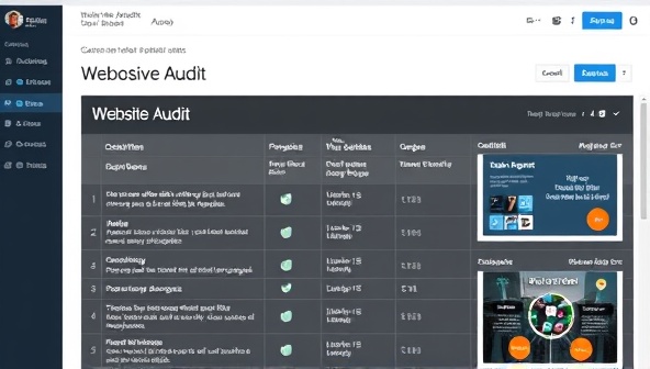 A digital interface displaying a website audit report with detailed analysis and recommendations, accompanied by graphics highlighting areas for improvement, conveying professionalism and expertise in website optimization.