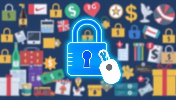 A digital illustration of a virtual lock and key symbolizing secure online transactions, with a background showing a diverse range of products and services, representing the versatility and reliability of the digital payment escrow service in facilitating safe and transparent transactions.