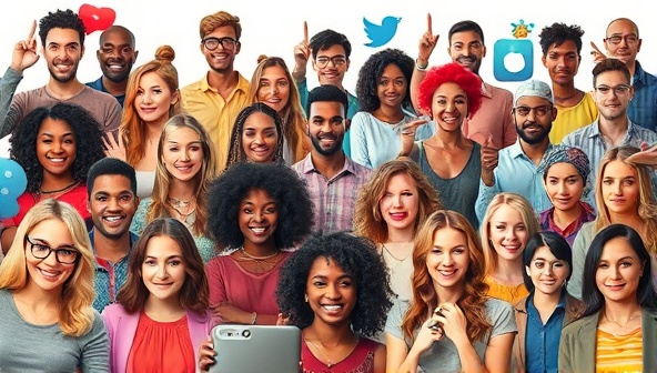 An artistic collage of diverse social media influencers with vibrant colors and engaging poses, representing the potential reach and impact of influencer marketing campaigns.