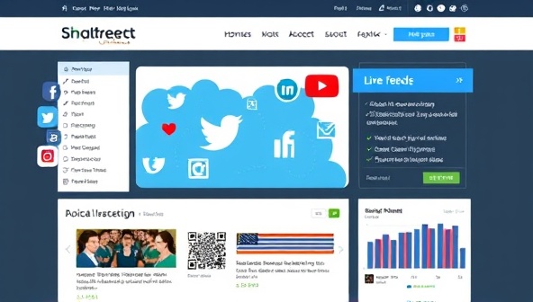An interactive website interface displaying social media icons, live feeds, and engagement metrics seamlessly integrated into the design, showcasing the connectivity and dynamic features offered by SocialWeb Connect.