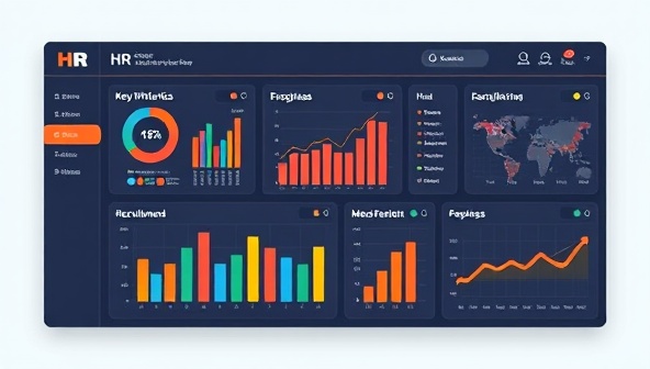 An innovative HR dashboard displaying key HR metrics, employee engagement data, and recruitment progress, symbolizing the efficient and technology-driven HR consulting services provided to startups by the virtual HR consultancy.