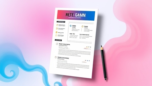 An artistic digital illustration showcasing a beautifully designed resume template with vibrant colors and modern fonts, highlighting the creative and professional touch of ResuCrafters' resume writing services.