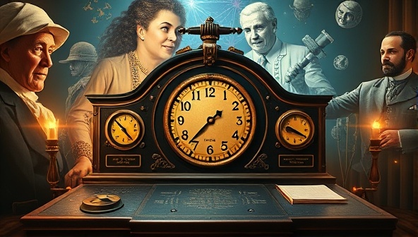An image of a virtual time machine console with historical dials and controls, surrounded by swirling temporal energies and holographic projections of iconic historical figures and events, setting the stage for the immersive time-travel adventures offered by the subscription service.