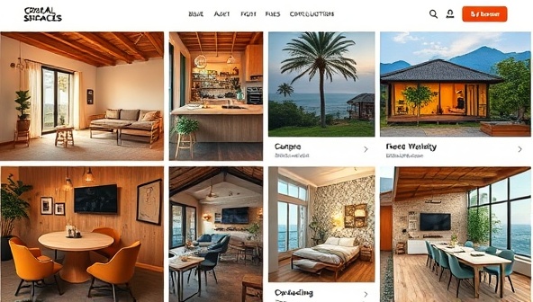 An online platform interface showcasing diverse co-living spaces and co-working hubs in exotic locations, featuring vibrant workspaces, communal areas, and social events, inviting digital nomads to join a global community of remote professionals.