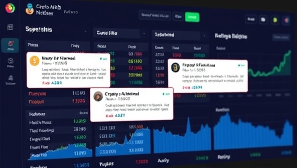A digital dashboard displaying real-time cryptocurrency prices and exchange differentials, with alert notifications popping up on the screen, highlighting profitable arbitrage opportunities, and signaling the value of CryptoArb Notifier's subscription service in navigating the crypto market.