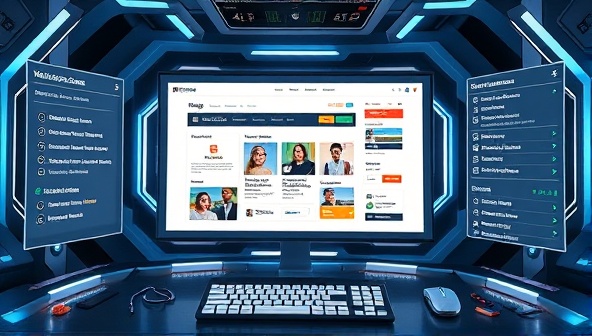 An innovative interface displaying VoiceDesign Pro in action, with a user verbally commanding design changes on a virtual website canvas, surrounded by futuristic design elements and an array of voice-activated options, illustrating the simplicity and creativity of voice-activated web design.