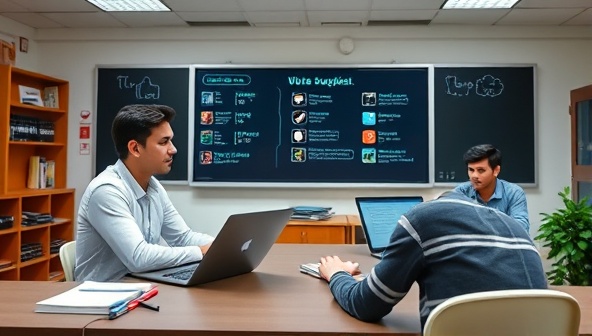 A virtual classroom setting with a tutor and a student engaged in a personalized tutoring session on a complex subject, with digital study materials, interactive tools, and a collaborative learning environment, showcasing the platform's focus on specialized education and individualized academic support.