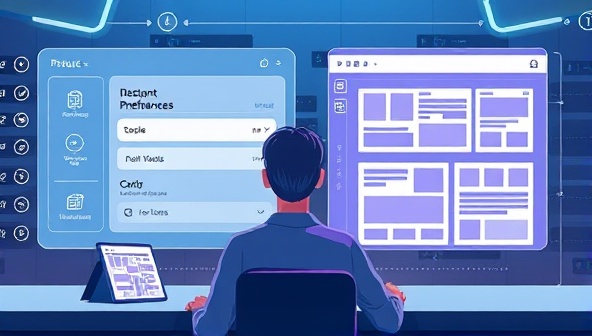 An illustration of a user interacting with a futuristic AI interface, inputting design preferences and receiving instant website layout suggestions, showcasing the simplicity and efficiency of the AI-powered design process.