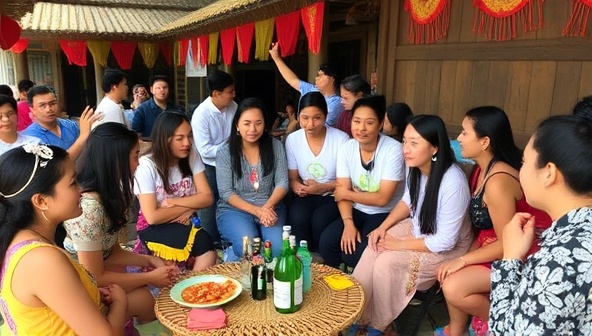 A lively cultural exchange event featuring a diverse group of travelers and locals engaging in language lessons, traditional dance performances, culinary tastings, and artistic workshops, creating a vibrant and enriching cross-cultural experience for all participants.