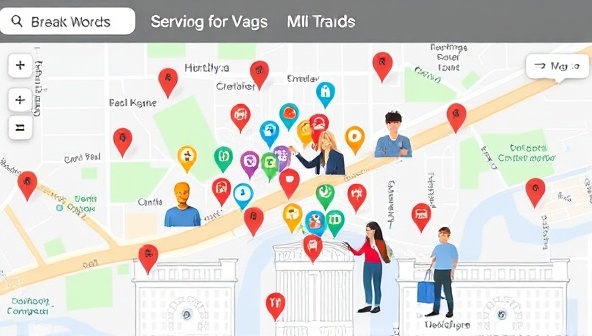 An interactive map interface displaying various icons representing goods and services available for trade or sale within a neighborhood, with friendly avatars of neighbors engaging in transactions, illustrating the community-driven nature of the digital marketplace.