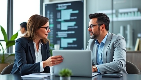 An image of a mentor and mentee engaged in a virtual accounting discussion, sharing insights and advice on financial topics, symbolizing the supportive and collaborative mentorship relationships facilitated by BeanSage Mentor's peer-to-peer accounting mentorship network.