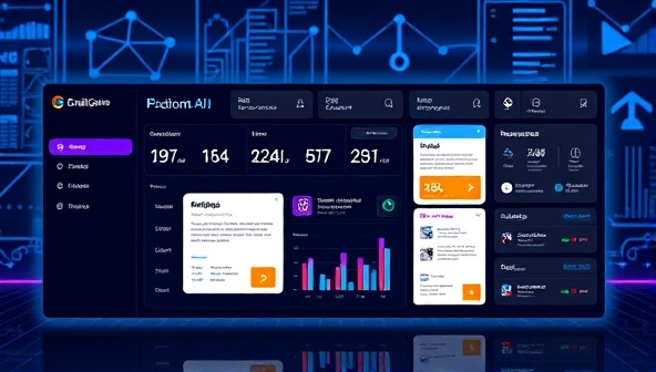 An engaging visual of the EmailGenie AI platform's dashboard displaying personalized email templates and metrics, with AI algorithms working in the background to optimize content for different target audiences, illustrating the seamless integration of technology and marketing strategies.