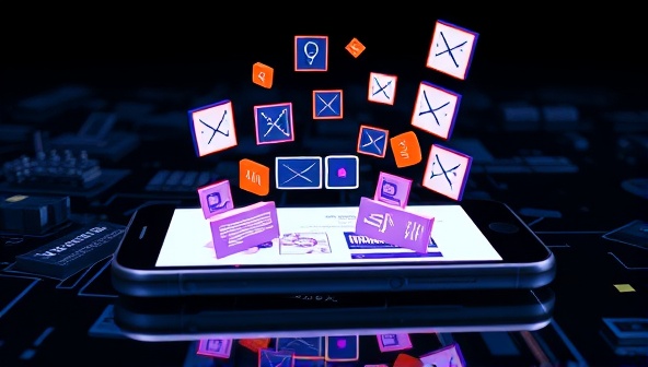 An augmented reality visualization of a website displayed on a smartphone, with interactive 3D elements popping up from the screen, creating an engaging and futuristic representation of the ARWeb Visions service.