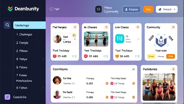An engaging fitness community dashboard displaying upcoming challenges, live class schedules, community forums, and member achievements, with a motivational workout quote and vibrant fitness imagery, inspiring members to stay active and connected.
